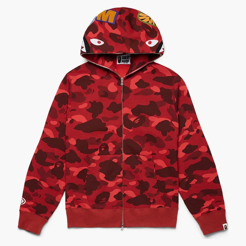 Bape Color Camo Shark Full Zip Hoodie Red