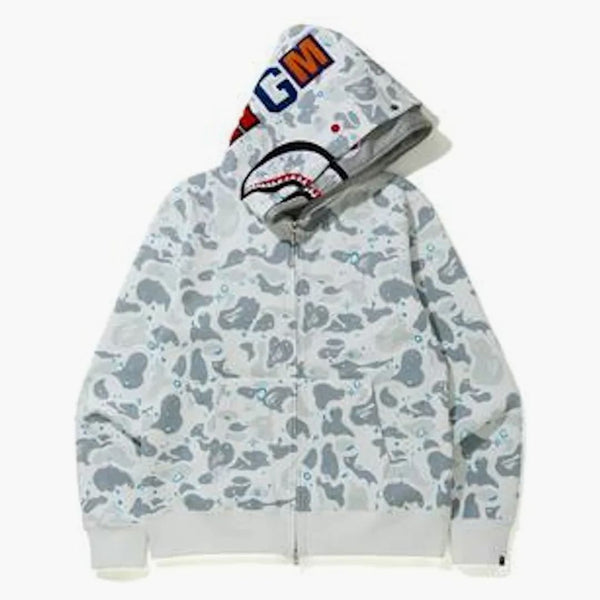 Bape Space Camo Shark Full Zip Double Hoodie White Multi