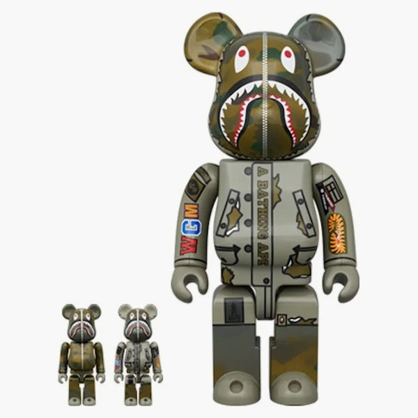 Bearbrick Bape (r) X Alpha Camo Shark 2023 100% & 400% Set