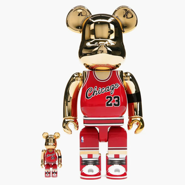 Bearbrick Michael Jordan 1985 Rookie Jersey 100% & 400% Set Gold Chrome