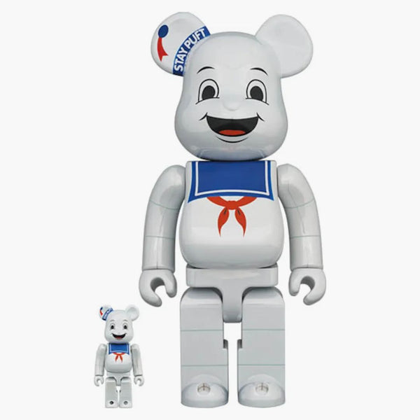 Bearbrick Stay Puft Marshmallow Man 100% & 400% Set White Chrome Ver.