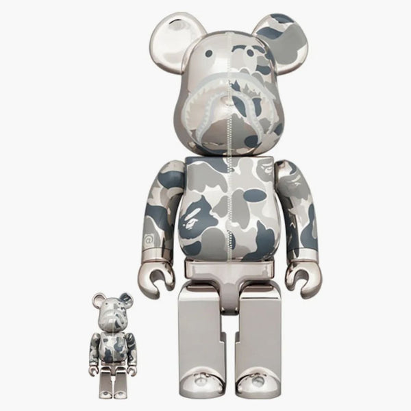 Bearbrick X Bape Camo Shark 100% & 400% Set Silver