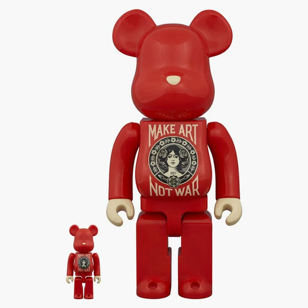 Bearbrick X Designercon Shepard Fairey "make Art Not War" Special Edition 100% & 400% Set Red