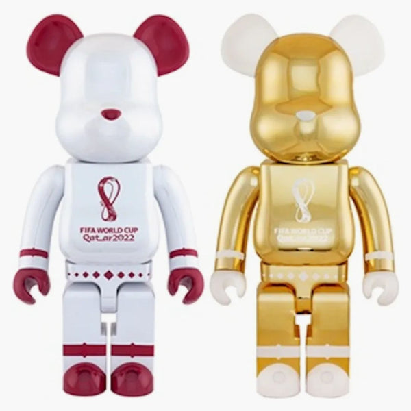 Bearbrick X Fifa World Cup Qatar 2022 1000% Set Of 2 White Chrome/gold