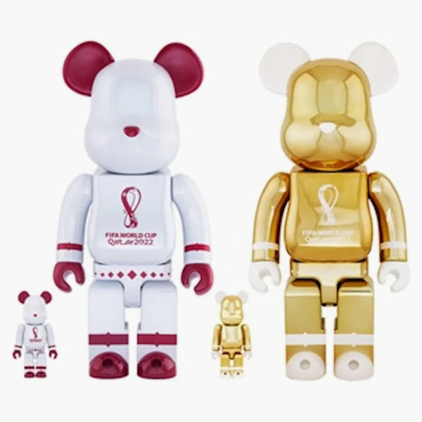 Bearbrick X Fifa World Cup Qatar 2022 100% & 400% 4-pc Set White Chrome/gold