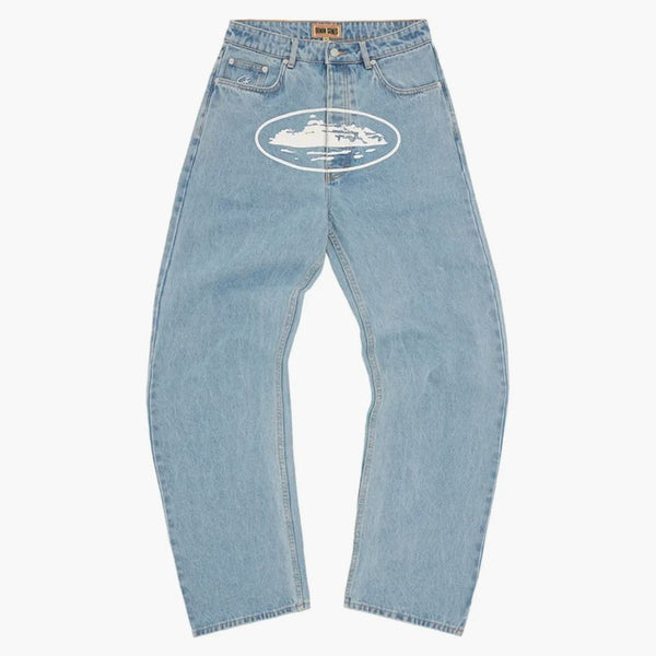 Corteiz Alcatraz Baggy Jeans Washed Blue