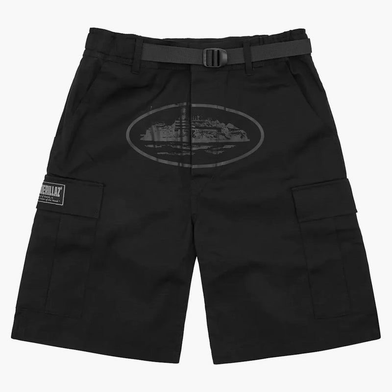 Corteiz Alcatraz Cargo Shorts Triple Black