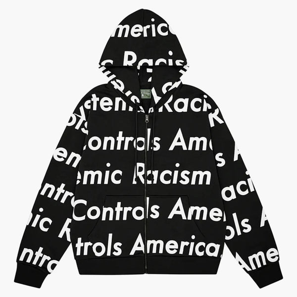 Denim Tears X Arthur Raja Systemic Racism Controls America Zip Up Hoodie Black