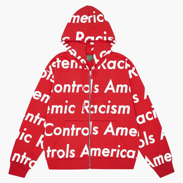 Denim Tears X Arthur Jafa Systemic Racism Controls America Zip Up Hoodie Red