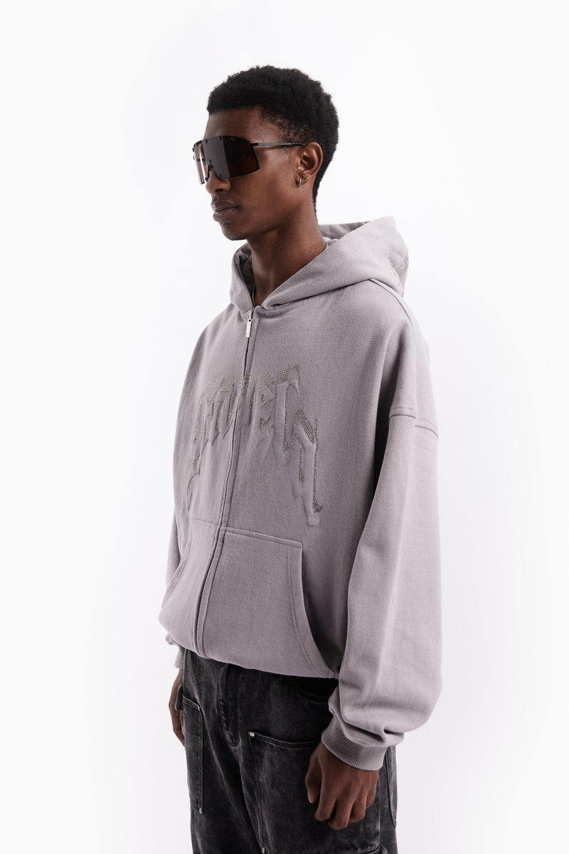 Favela Aves Rhinestone Grey Frontzip