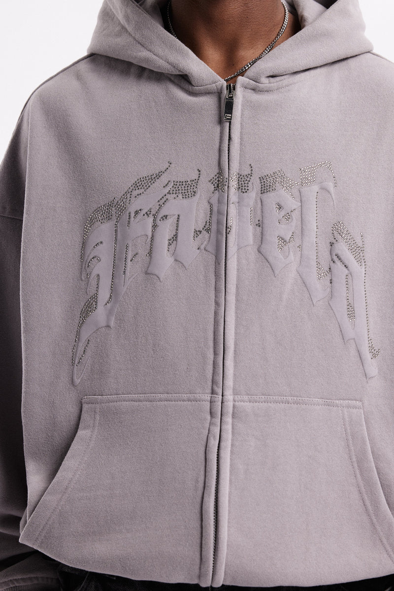 Favela Aves Rhinestone Gray Frontzip