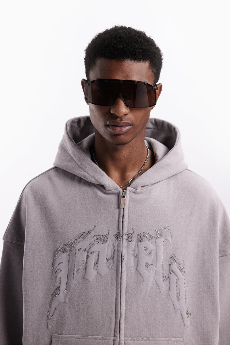 Favela Aves Rhinestone Gray Frontzip