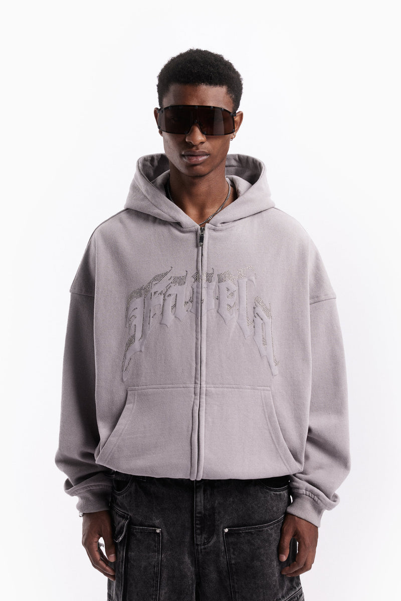 Favela Aves Rhinestone Grey Frontzip