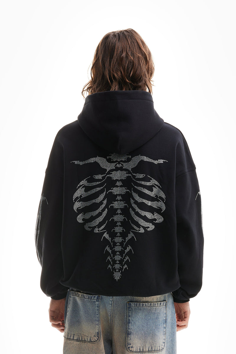 Favela Ribcage Rhinestone Hoodie Black