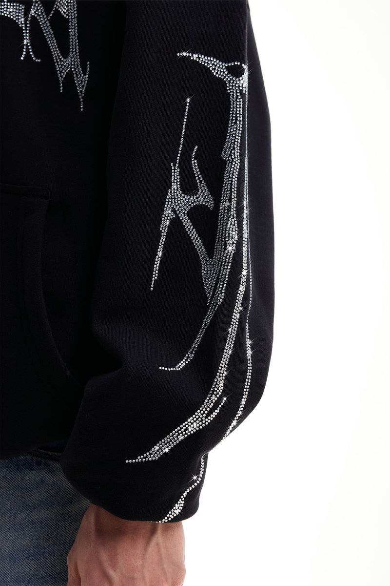 Favela Ribcage Rhinestone Hoodie Black