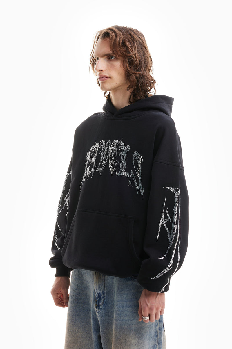 Favela Ribcage Rhinestone Hoodie Black