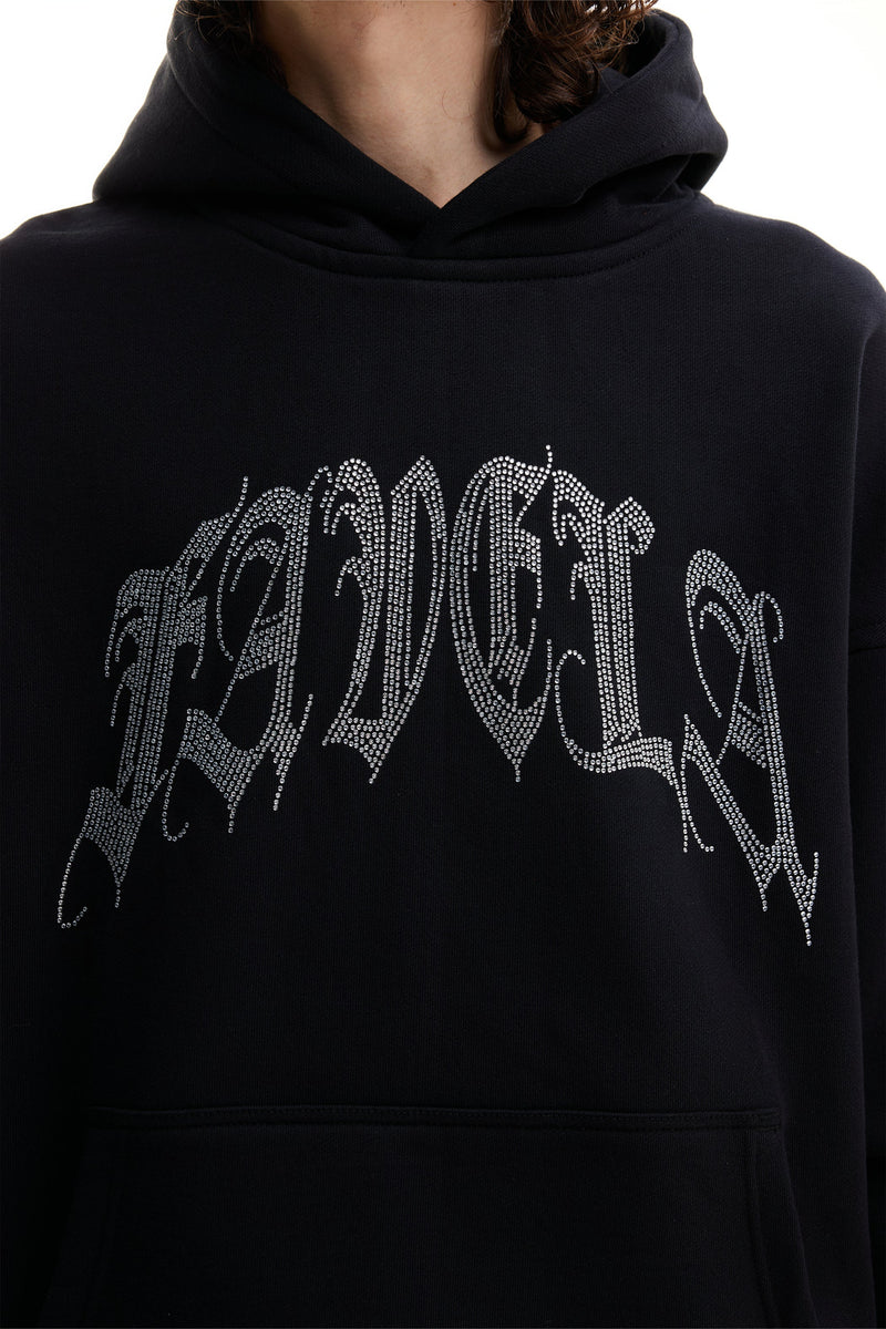 Favela Ribcage Rhinestone Hoodie Black