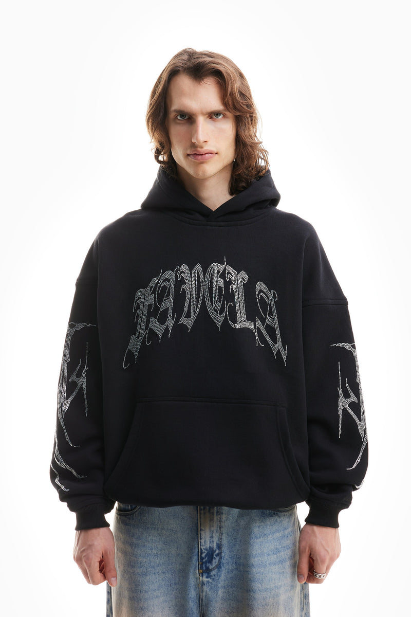 Favela Ribcage Rhinestone Hoodie Black