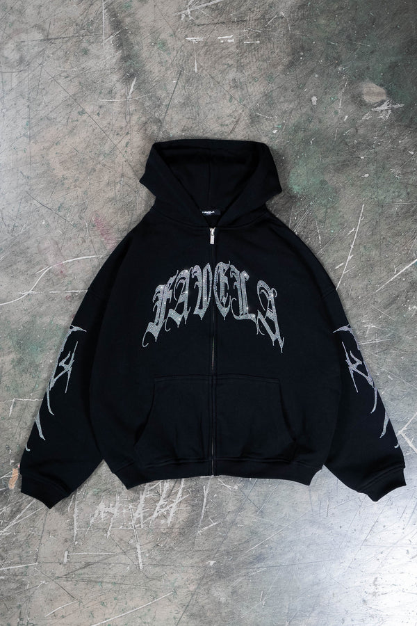 Favela Ribcage Rhinestone Frontzip Black