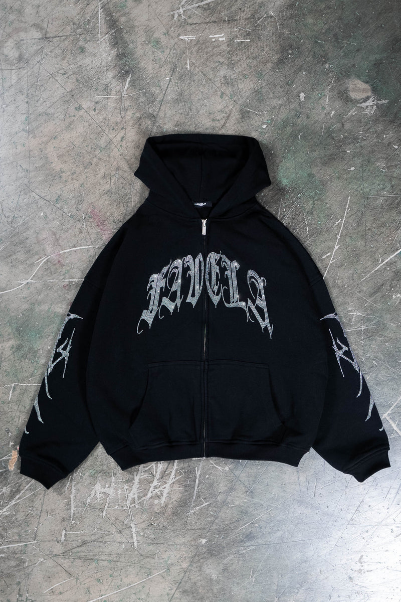 Favela Ribcage Rhinestone Frontzip Black