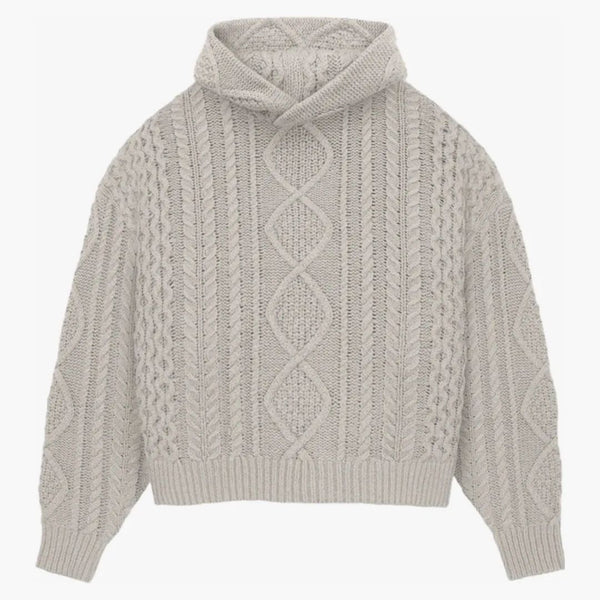 Fear Of God Essentials Cable Knit Hoodie Silver Cloud