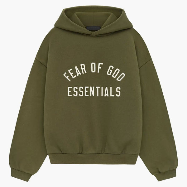 Fear Of God Essentials Kids Fleece Hoodie Military