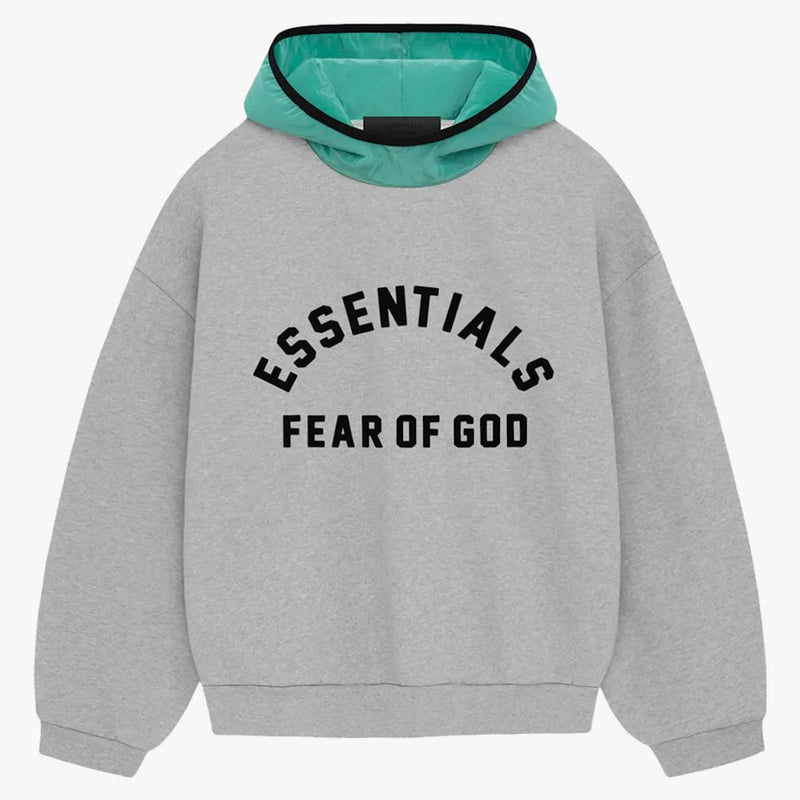 Fear Of God Essentials Nylon Fleece Hoodie Light Heather Grey/mint Leaf