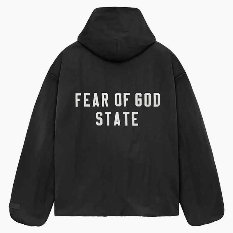 Fear Of God Essentials Textured Nylon Hooded Coaches Jacket Black