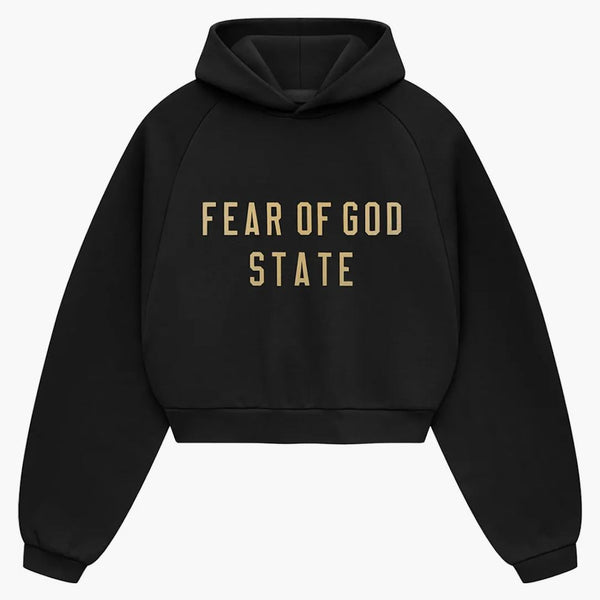 Fear Of God Essentials Womens Fleece Cropped Hoodie Black