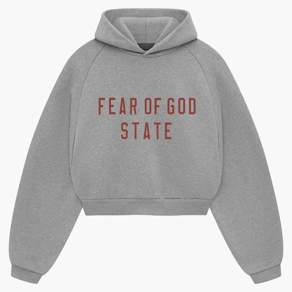 Fear Of God Essentials Womens Fleece Cropped Hoodie Dark Heather