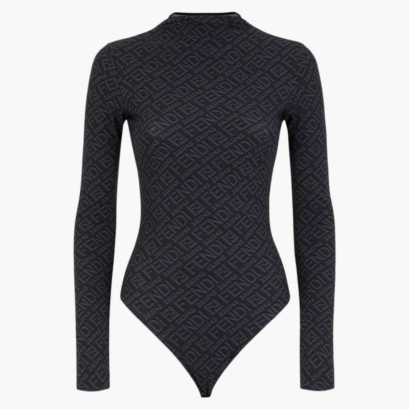 Fendi X Skims Mock Neck Long Sleeve Bodysuit Black