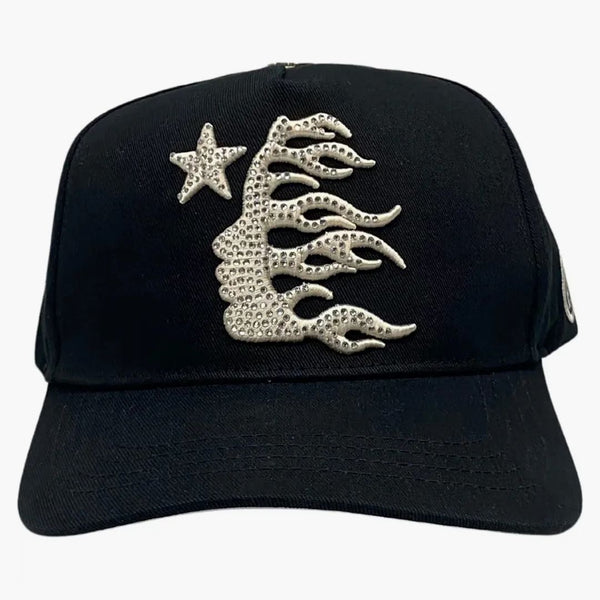 Hellstar Og Logo Rhinestone Snapback Hat Black