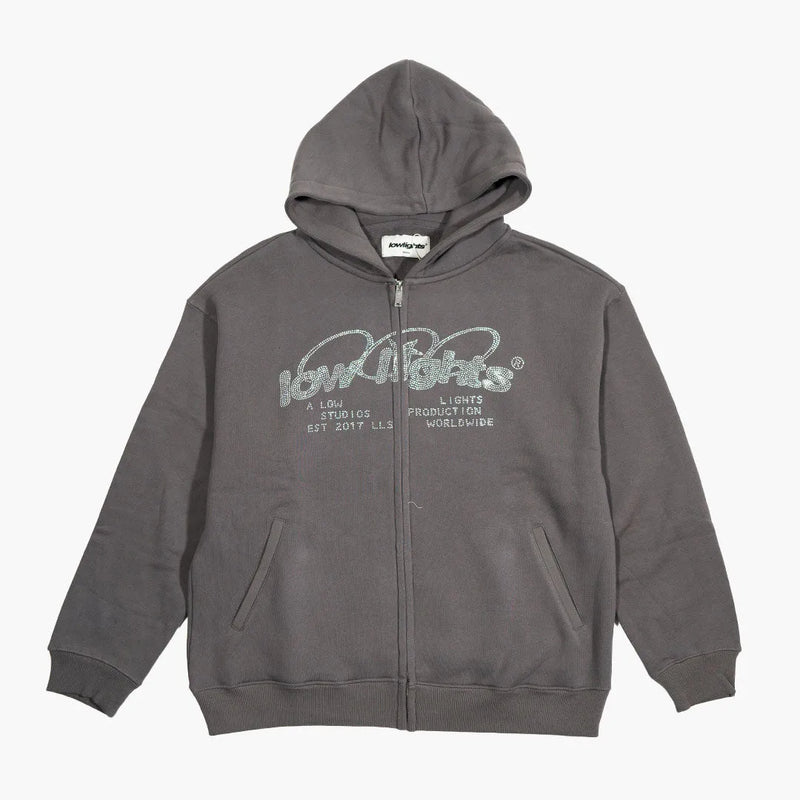 Low Lights Studios Ring Logo RS Zip Up Hoodie Washed Grey