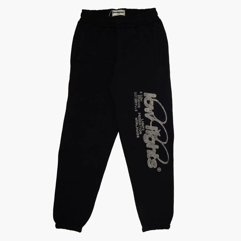 Low Lights Studios Ring Logo Rhinestone Jogger Black