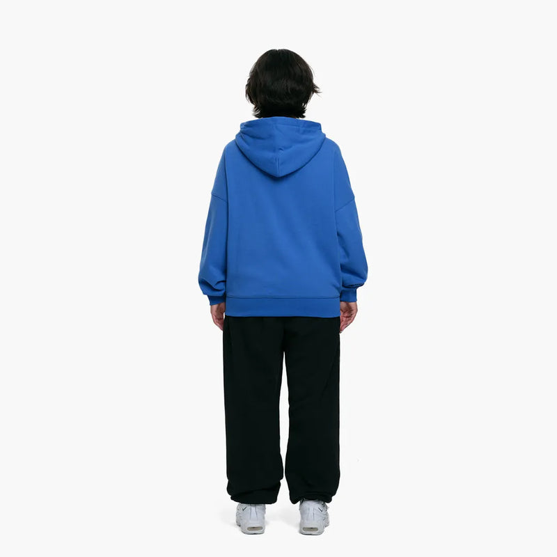 S S Script Embroidery T-Shirt Manp Up Hoodie Royal Blue Model Rückseite