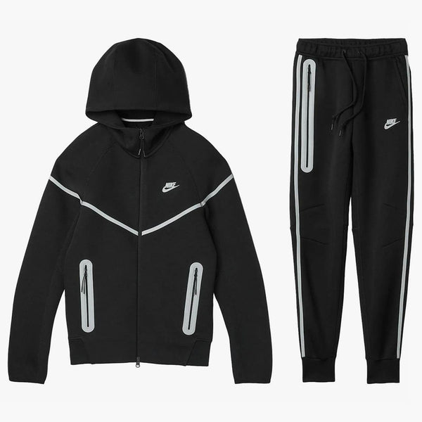 Nike Sportswear Tech Fleece Full Zip Hoodie & Joggers Reflective Details Set Black/Bemis Silver