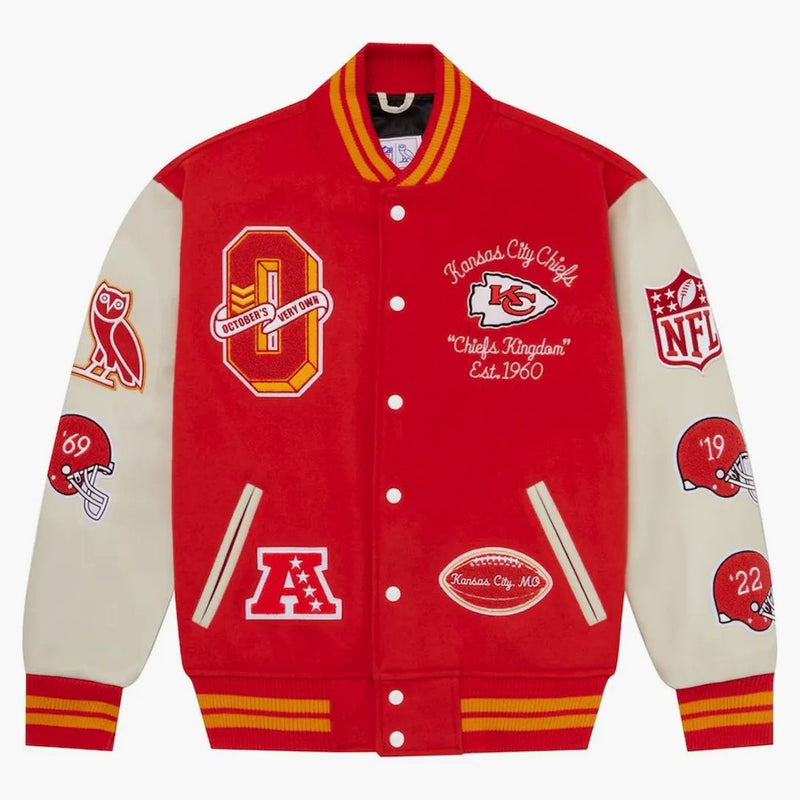 Ovo X Nfl Kansas City Chiefs Full-snap Varsity Jacket Red