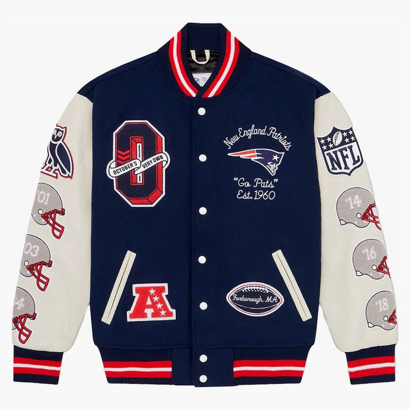 Ovo X Nfl New England Patriots Varsity Jacket Blue