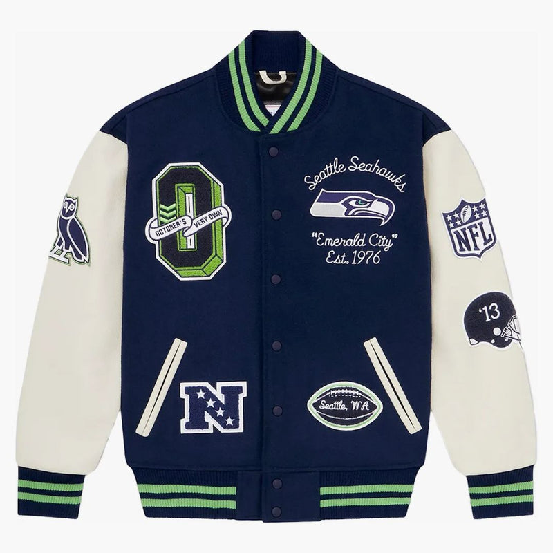 Ovo X Nfl Seattle Seahawks Varsity Jacket Blue