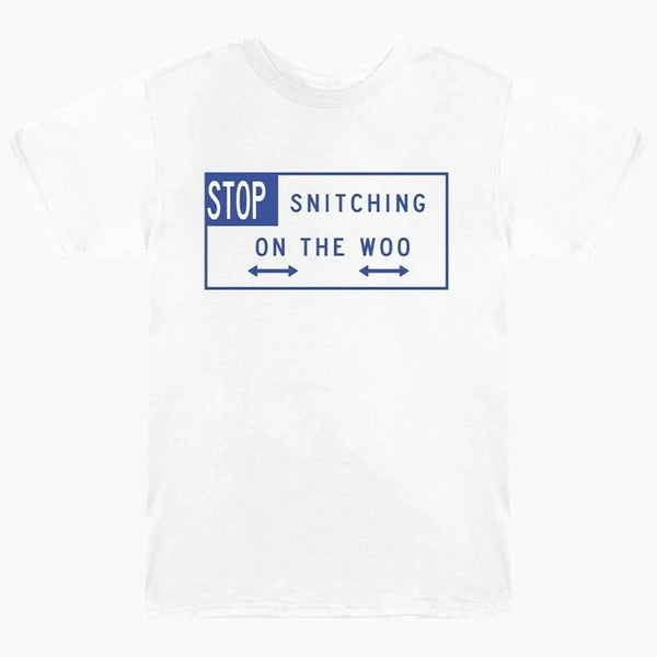 Vlone X Pop Smoke Stop Stop Snitching T-Shirt Blue