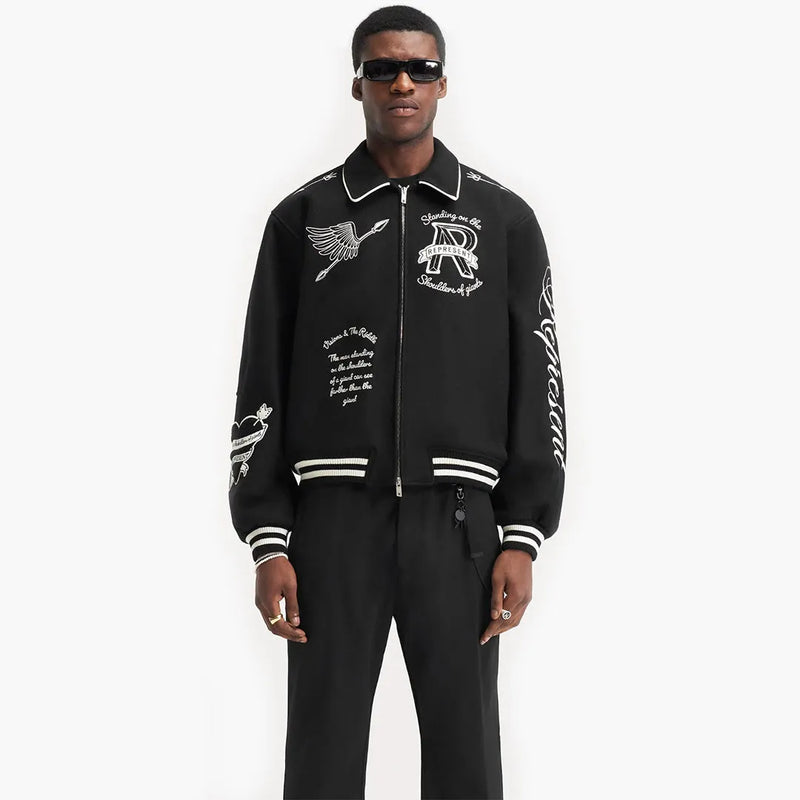 Represent Cherub Wool Varsity Jacket Jet Black Modell