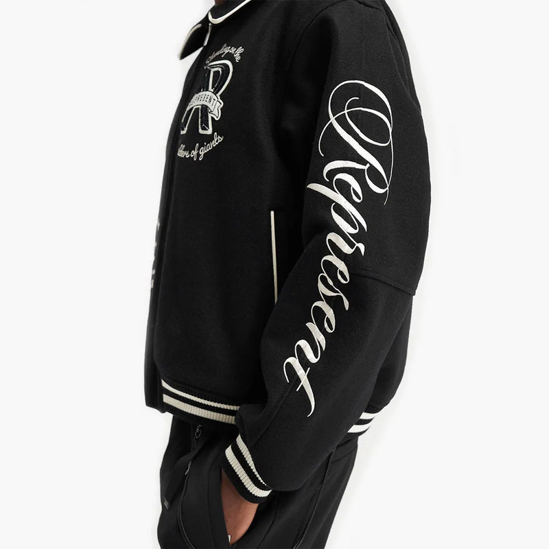 Represent Cherub Wool Varsity Jacket Jet Black Nahaufnahme Seite