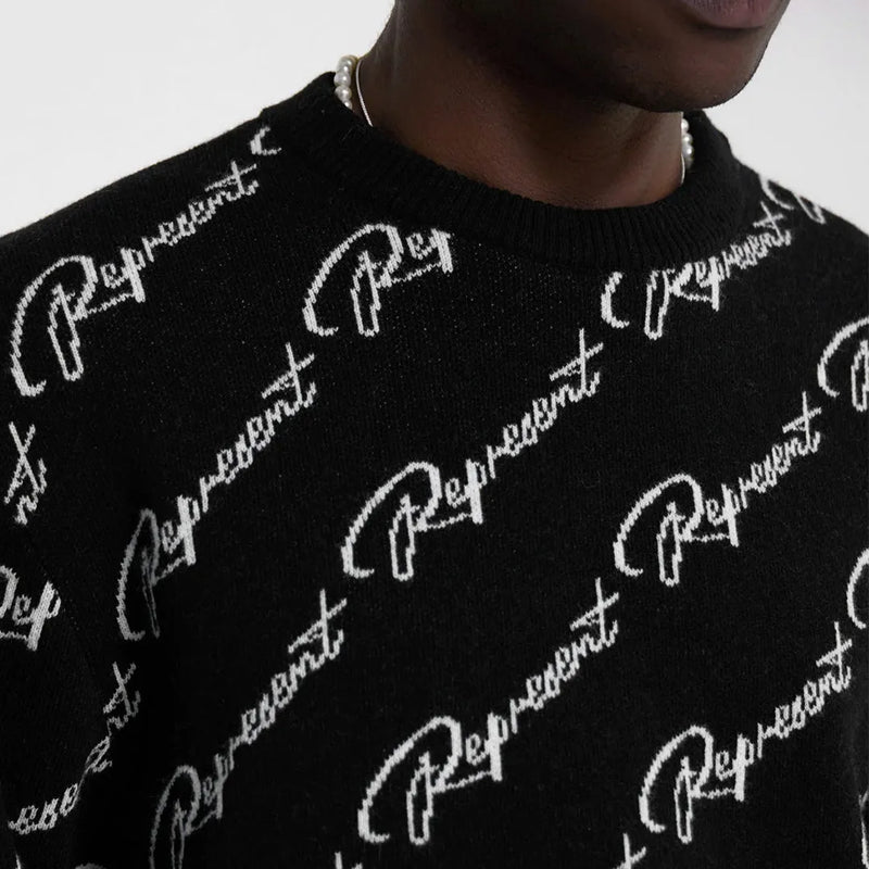 Represent Jaquard Sweater Black Nahaufnahme