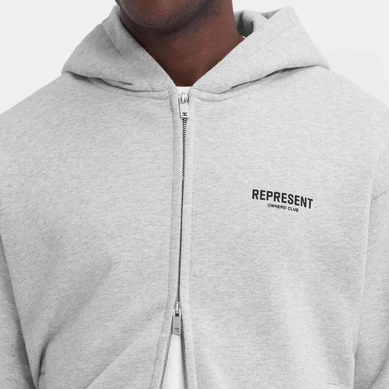 Represent Owners Club Zip Hoodie Ash Grey Nahaufnahme