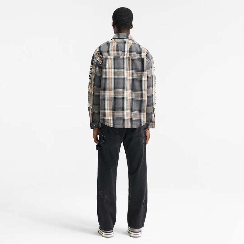 Represent Quilted Flannel Shirt Grey Check Modell Rückseite