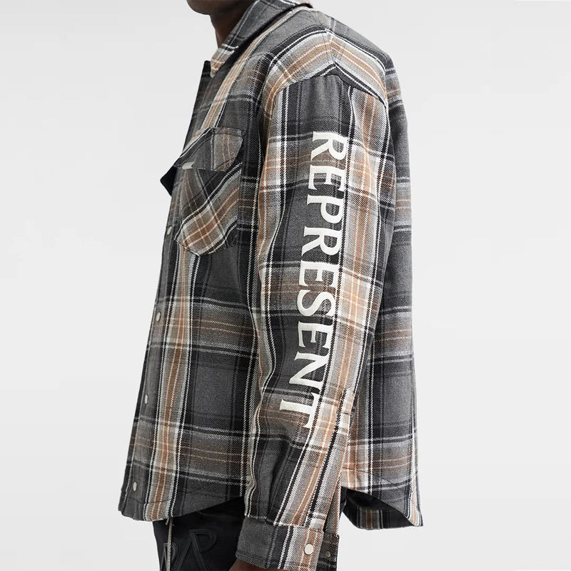 Represent Quilted Flannel Shirt Grey Check Modell Seite