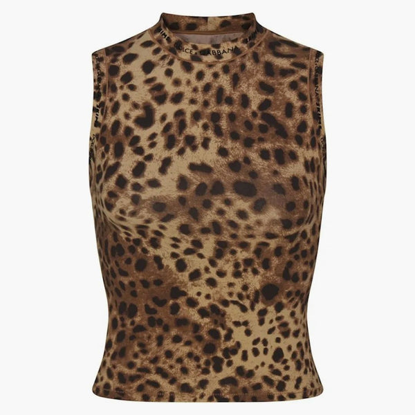 Skims X Dolce&gabbana Cotton Jersey Mock Neck Tank Leopard