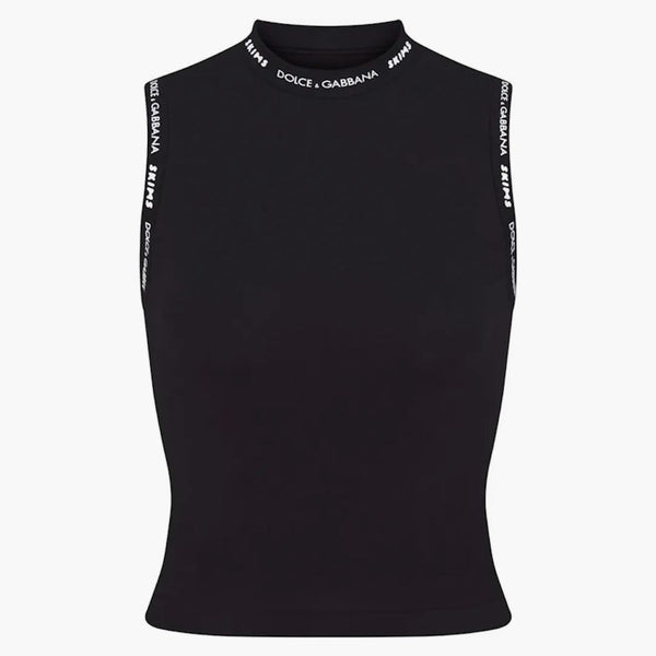 Skims X Dolce&gabbana Cotton Jersey Mock Neck Tank Onyx