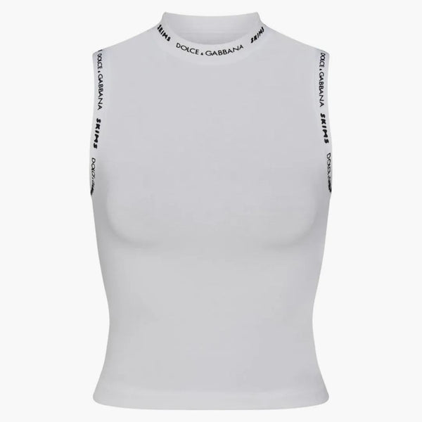 Skims X Dolce&gabbana Cotton Jersey Mock Neck Tank Snow