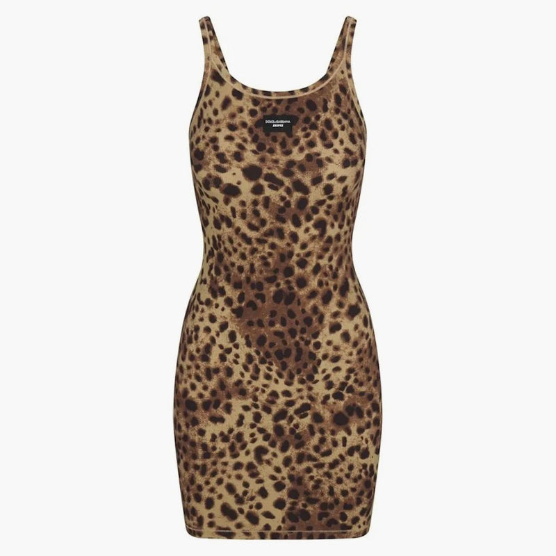 Skims X Dolce&gabbana Cotton Rib Scoop Tank Mini Dress Leopard